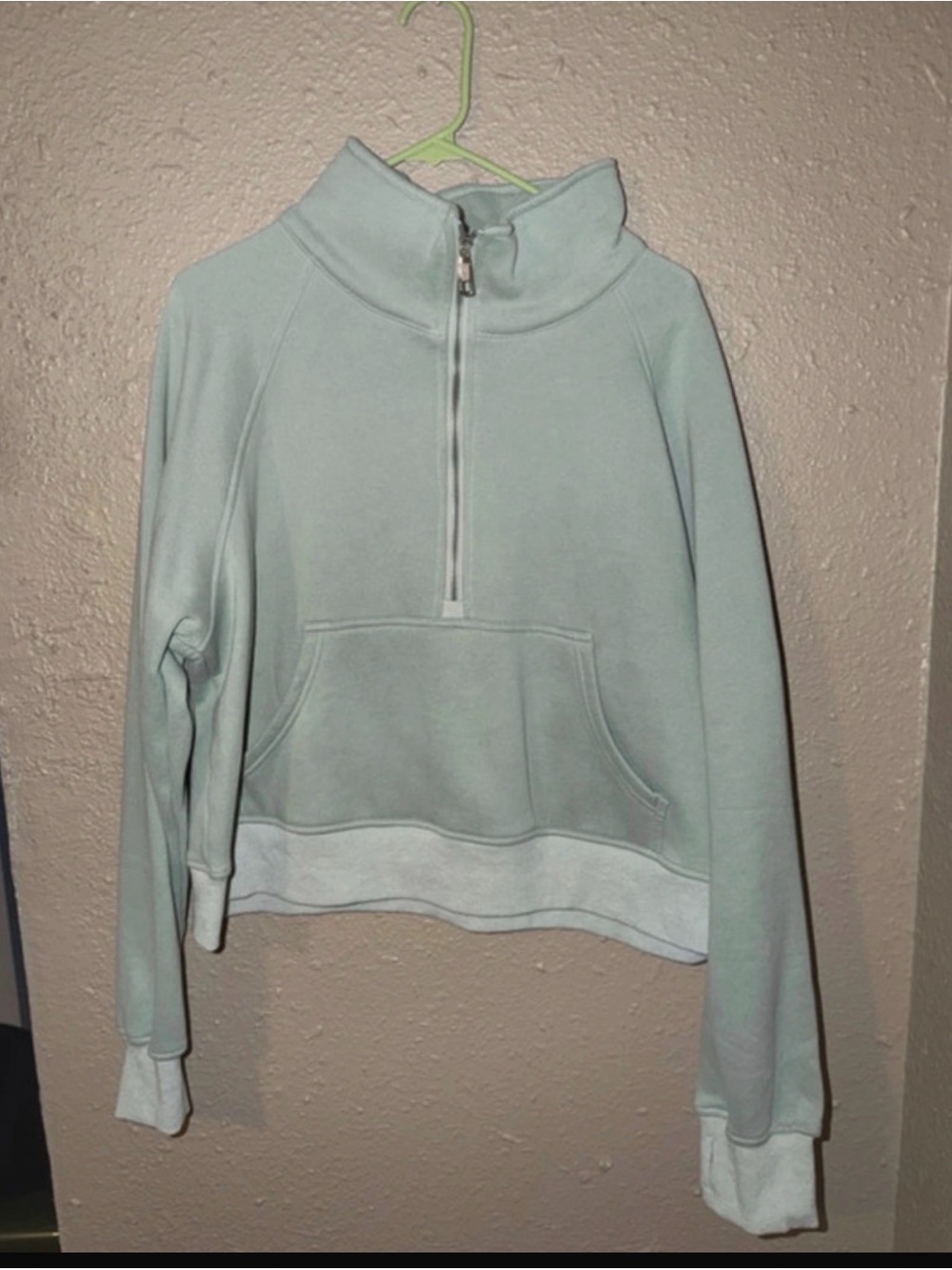 Half-Zip Cropped Sweatshirt in Light Mint
